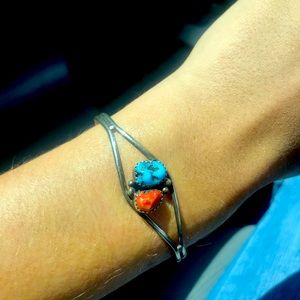 Turquoise/Coral Cuff - adjustable